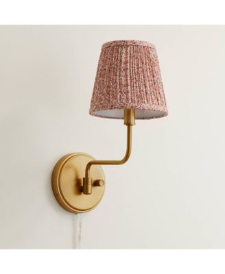 Ophelia 9 1/2"H Warm Brass Plug-In Wall Sconce Pink Floral Shade