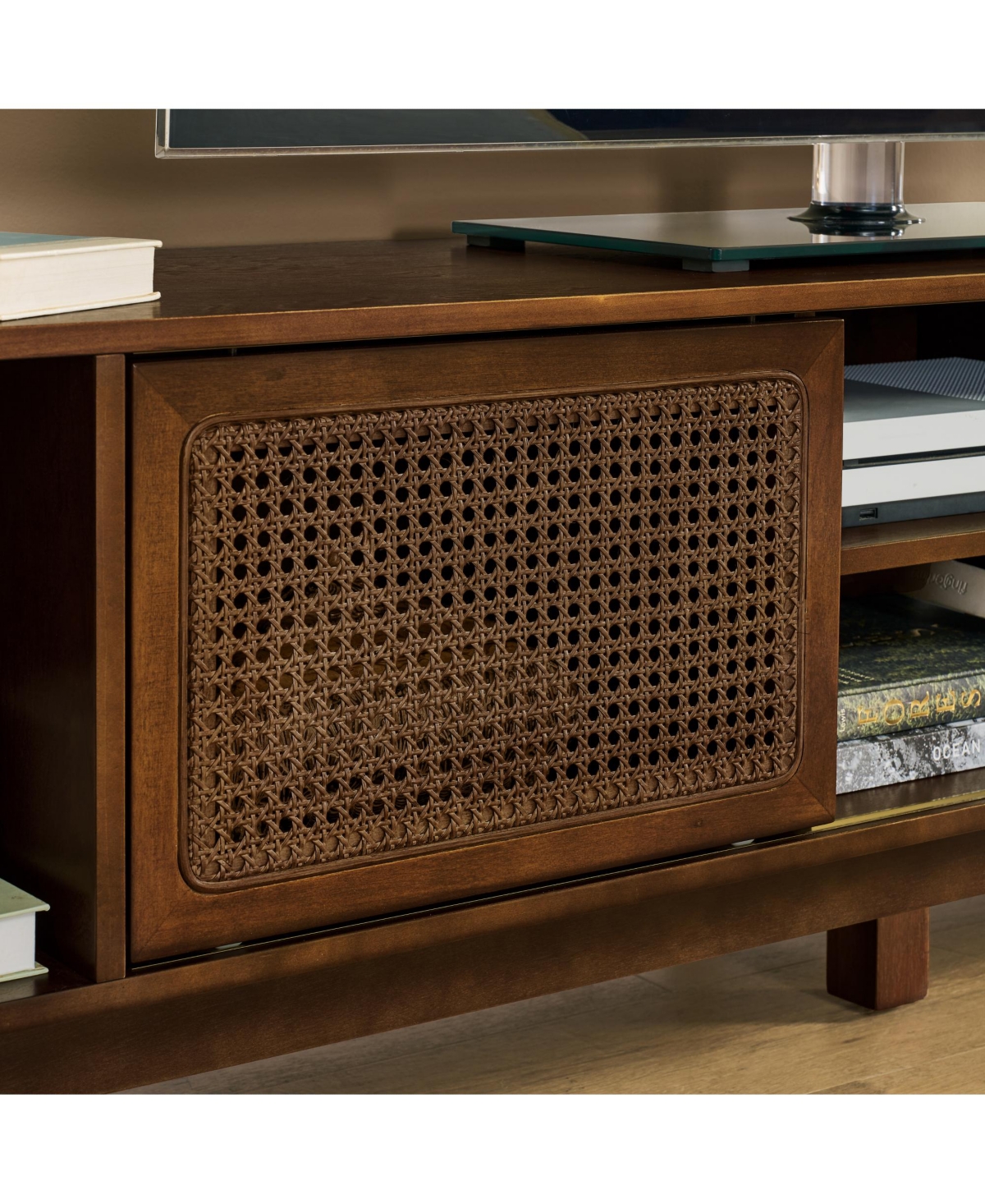 Rainsken Mid Century Modern Rattan Tv Stand for TVs