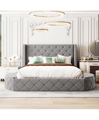 Velvet Storage Bed w/Wingback Headboard and Drawer