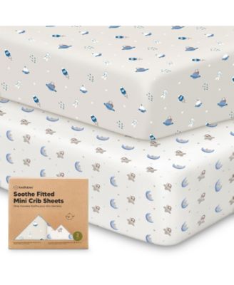 Mini Crib Sheets for Baby Girls, Boys, 2-Pack Soothe Pack and Play Sheets Fitted, Pack N Play Mattress Sheet