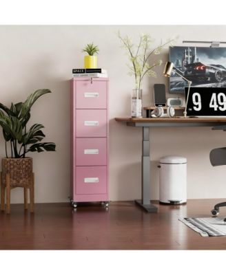 4 Drawer Metal File Cabinet with Wheels, Lockable, Name Cards, Easy to Move