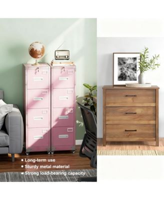 4 Drawer Metal File Cabinet with Wheels, Lockable, Name Cards, Easy to Move