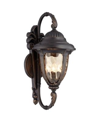 Bellagio Vintage Rustic Outdoor Wall Light Fixture Veranda Bronze Double Arm 27 Champagne Hammered Glass for Post Exterior Barn