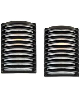 Modern Outdoor Wall Light Fixtures Set of 2 Grid Frosted Glass for Post Exterior Barn Deck House Porch Yard Posts Patio Home