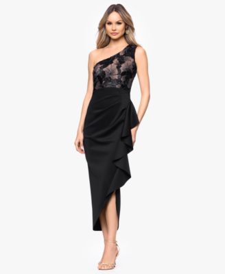 Betsy & Adam Women's One-Shoulder Midi Dress - Black Nude