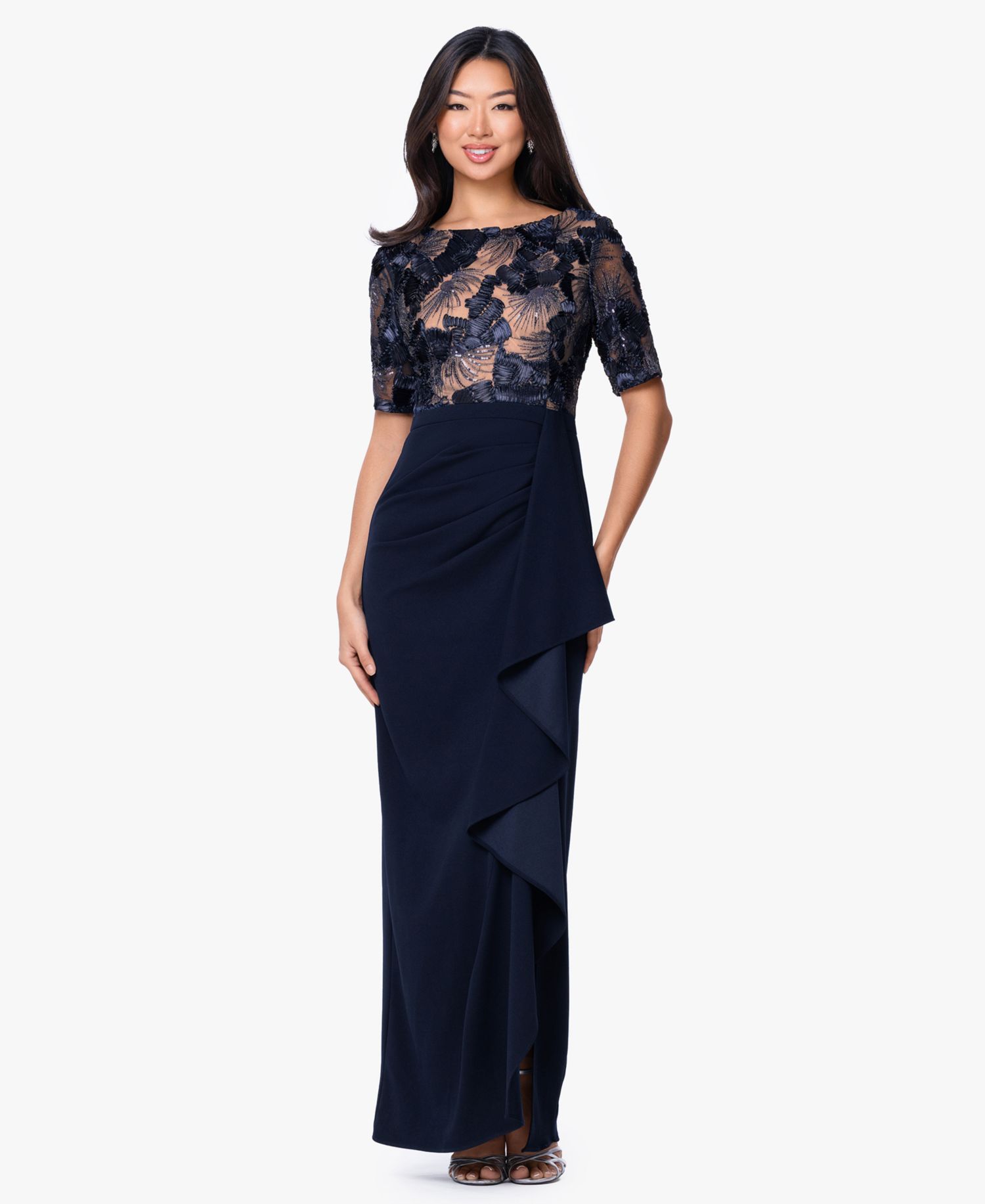 Women's Boat Neck Scuba Ruffle Dress