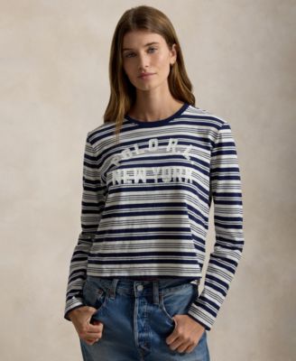 Women's Striped Crewneck Long-Sleeve T-Shirt