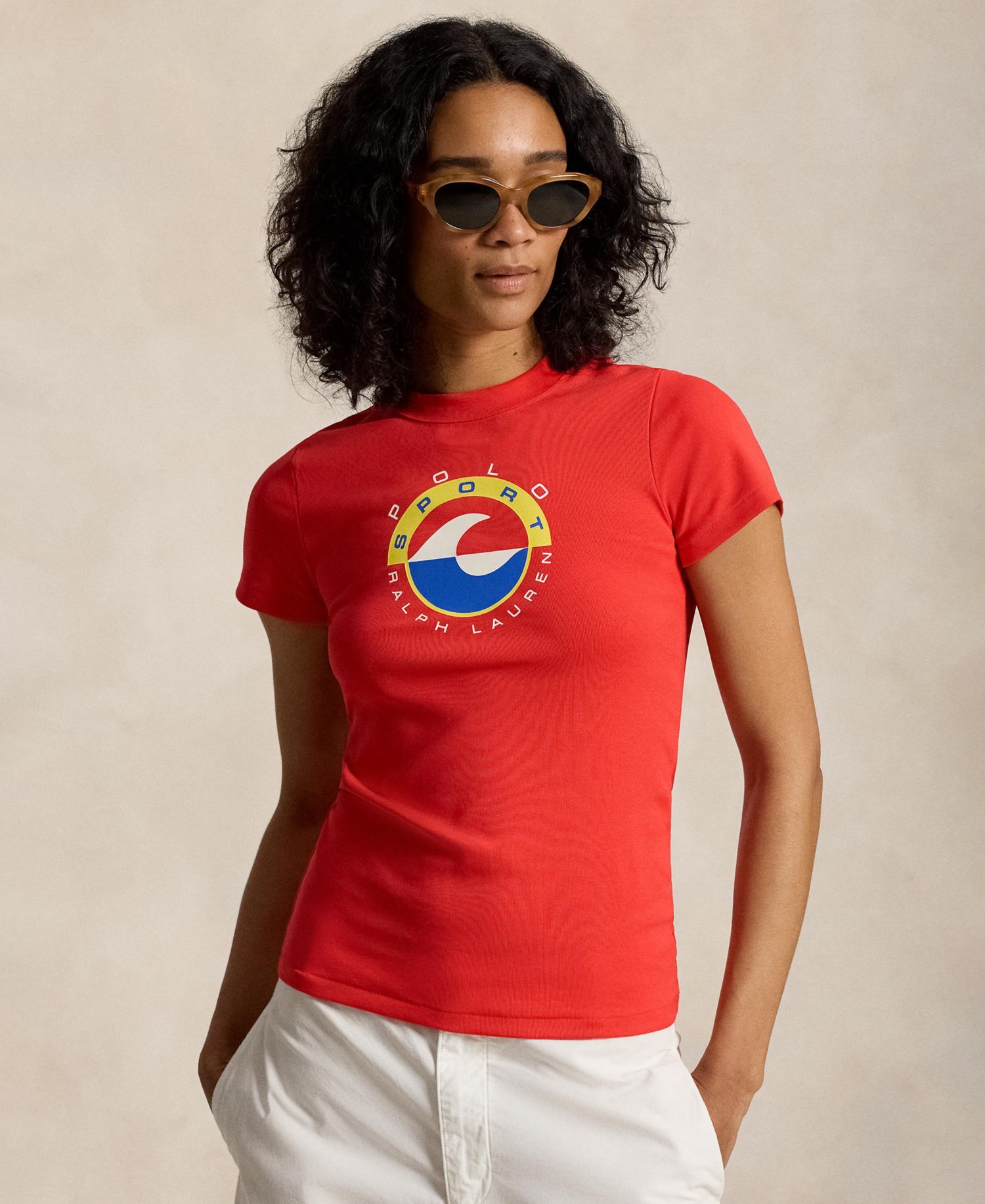 Women's Wave Crewneck Logo Rib Knit T-Shirt