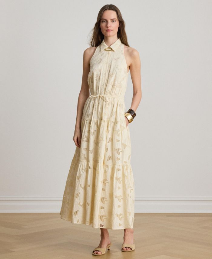 Lauren Ralph Lauren Women's Spread Collar Floral-Eyelet Voile Tiered