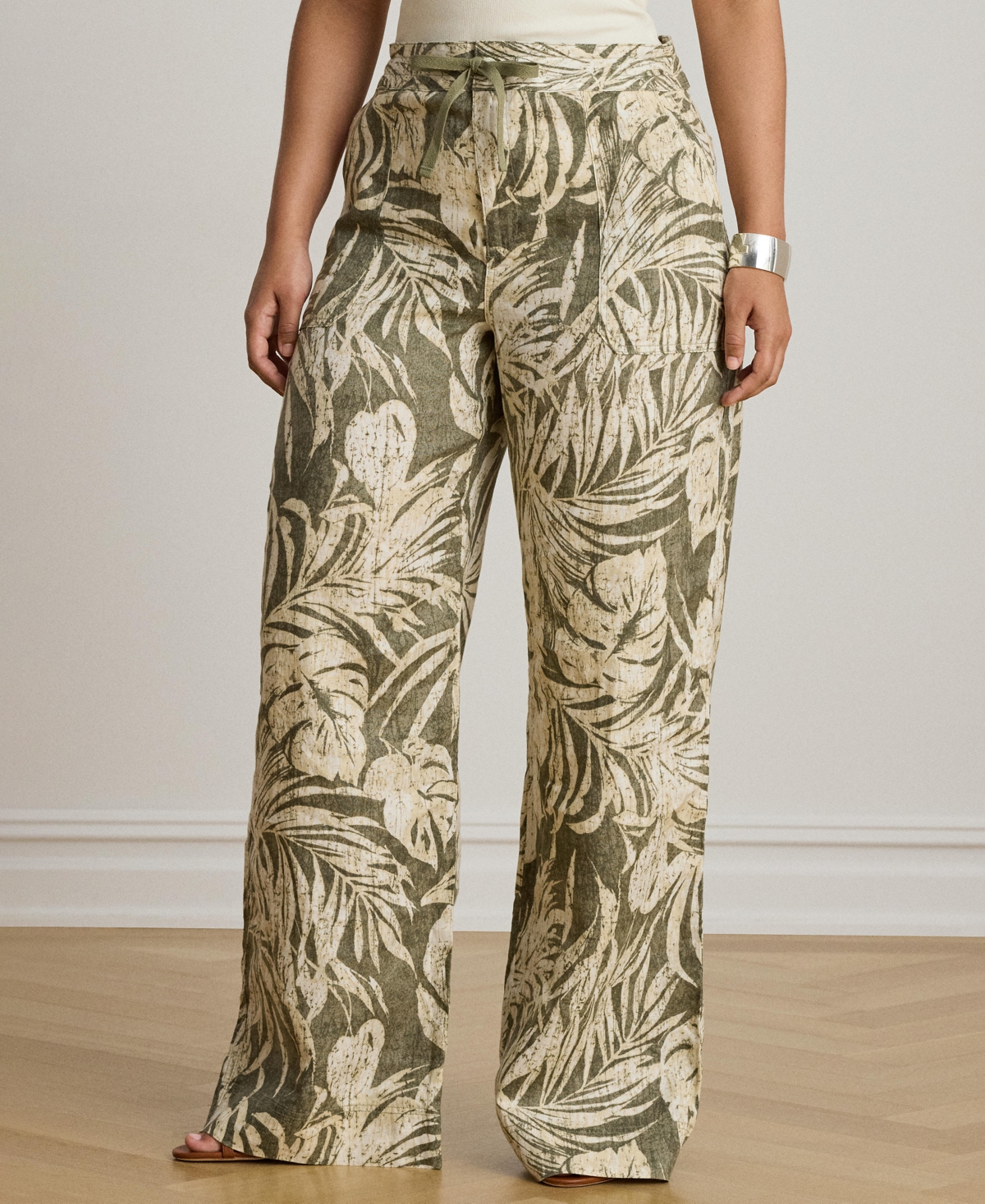 Lauren Ralph Women's Mid-Rise Palm-Frond-Print Wide-Leg Pants