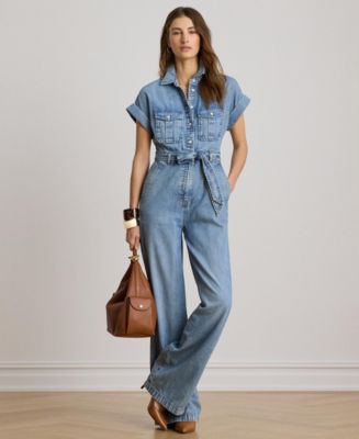Lauren Ralph Lauren Women's Spread Collar Belted Denim Wide-Leg