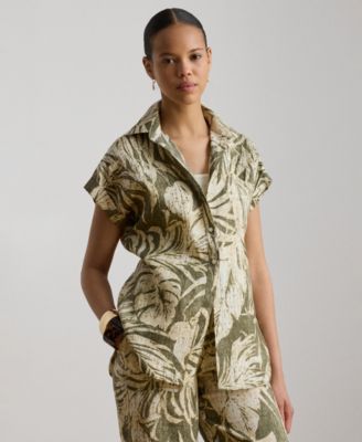 Women's Printed Point Collar Short-Sleeve Shirt