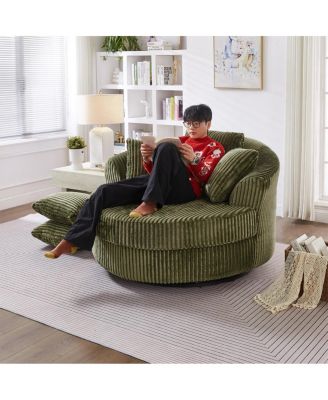 Swivel Corduroy Sofa Chair with 5 Pillows