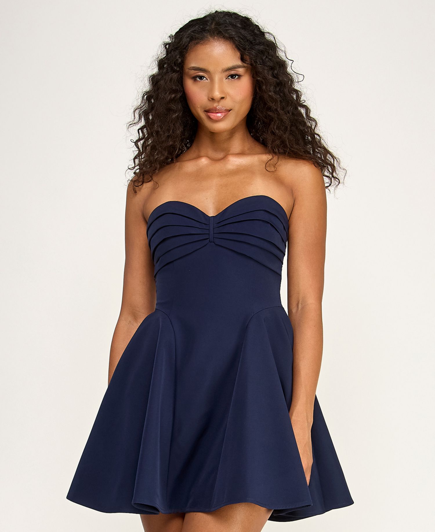 Juniors' Strapless Pleated Fit and Flare Mini Dress