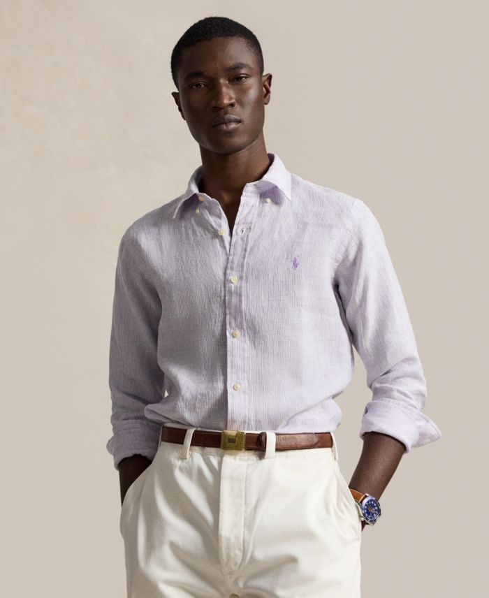 Polo Ralph Lauren Mens Striped Linen Classic Fit Shirt