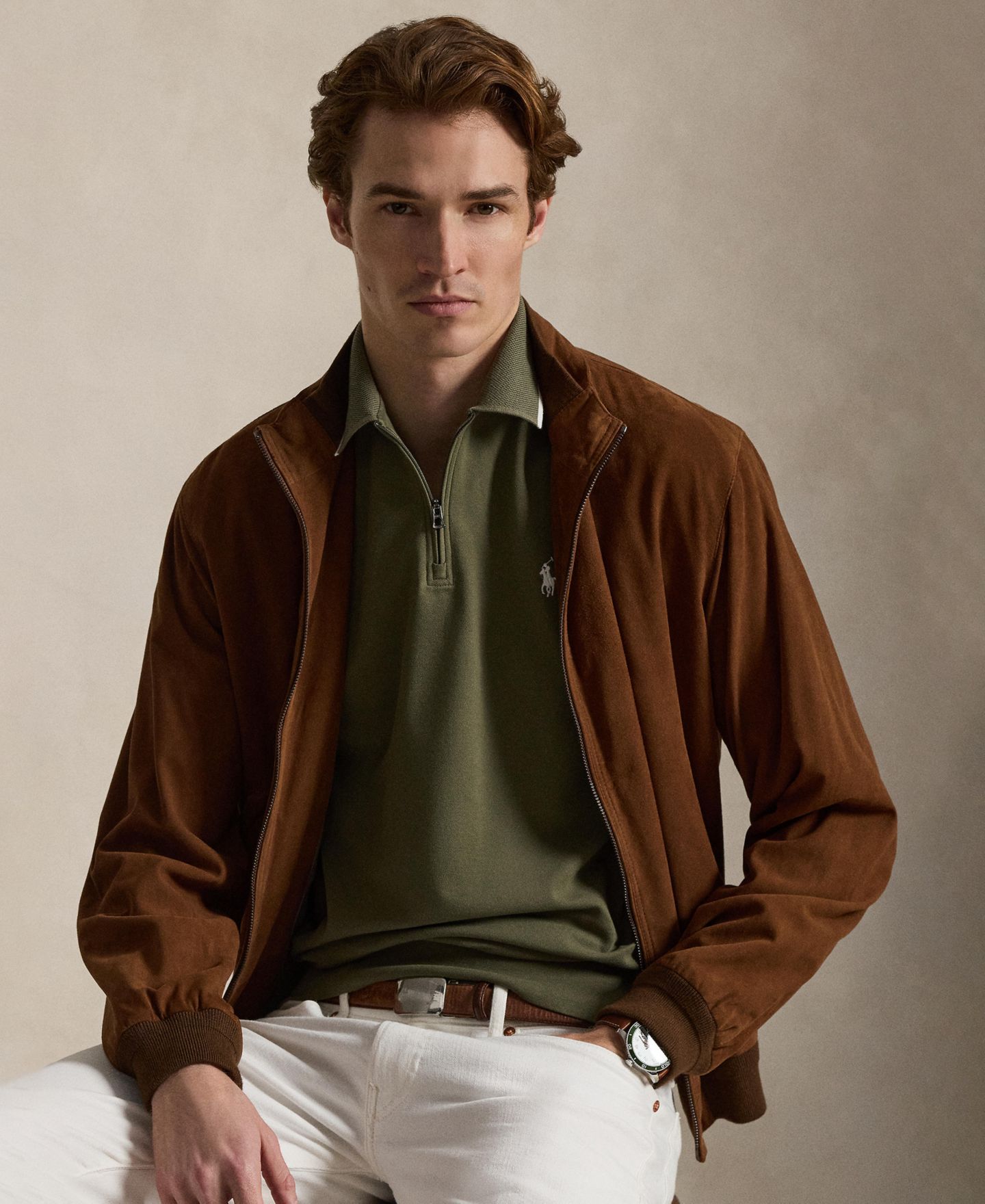 Мужское поло Polo Ralph Lauren Classic-Fit Stretch Mesh Zip Polo Shirt, цвет: Оливковый — фото 6