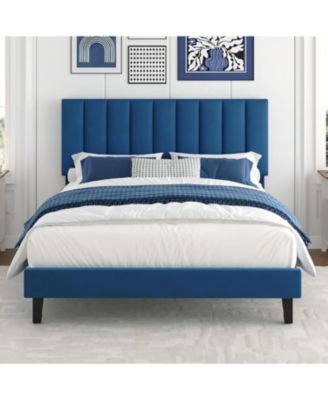  Bed Frame, Upholstered Platform Bed with Adjustable Vertical Channel Tufted Headboard, No Box Spring Needed