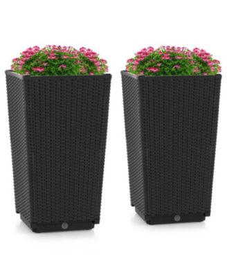 Outdoor Wicker Planter Set of 2 with Drainage Hole, Tall Flower Pots