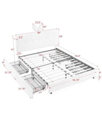 Kids Upholstered Bed w/ Rabbit Headboard, LED and Drawers