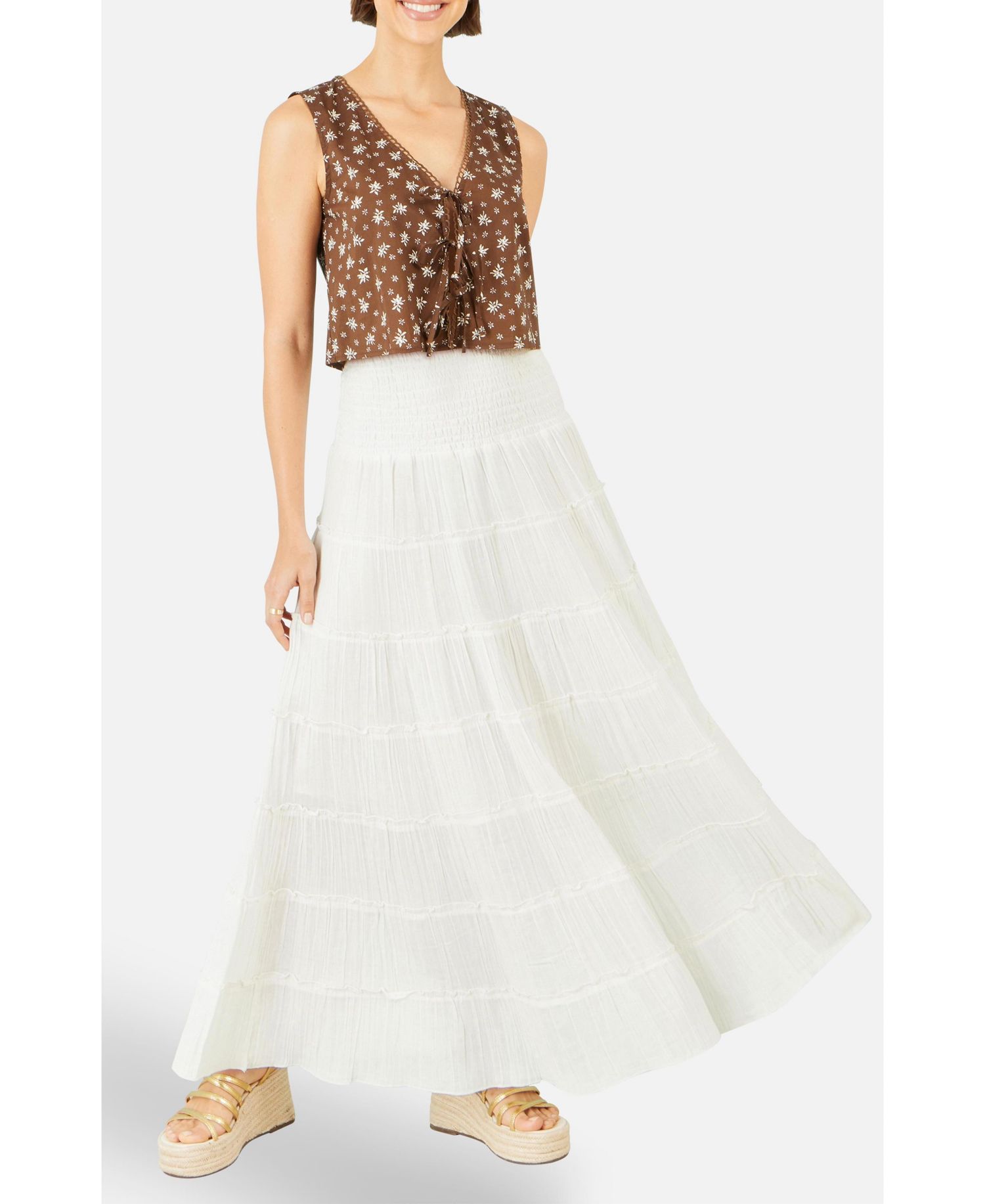 Women's Double Cotton Tiered Boho Maxi Skirt