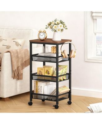  4-Tier Metal Wire Shelves Kitchen Utility Cart with Wheels Narrow Mobile Shelving Unit