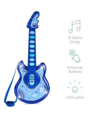 19in Kids Flash Guitar, Pretend Play Musical Instrument Toy for Toddlers w/ Mic, Stand