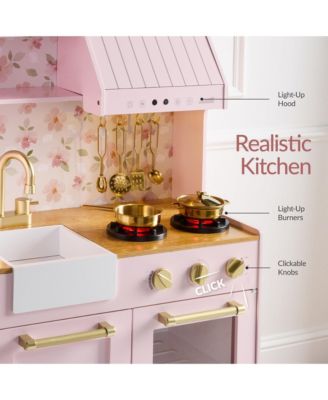 Deluxe Pretend Play Kitchen with Island, Espresso Machine Version
