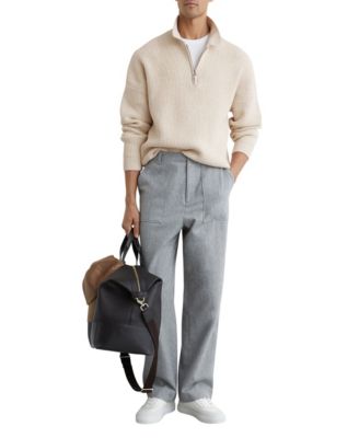 Men's Cotton-Blend Rib Half-Zip Polo Sweater