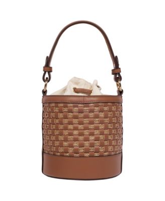Raffia and Woven Drawstring Bucket Bag - Convertible Top Handle and Crossbody