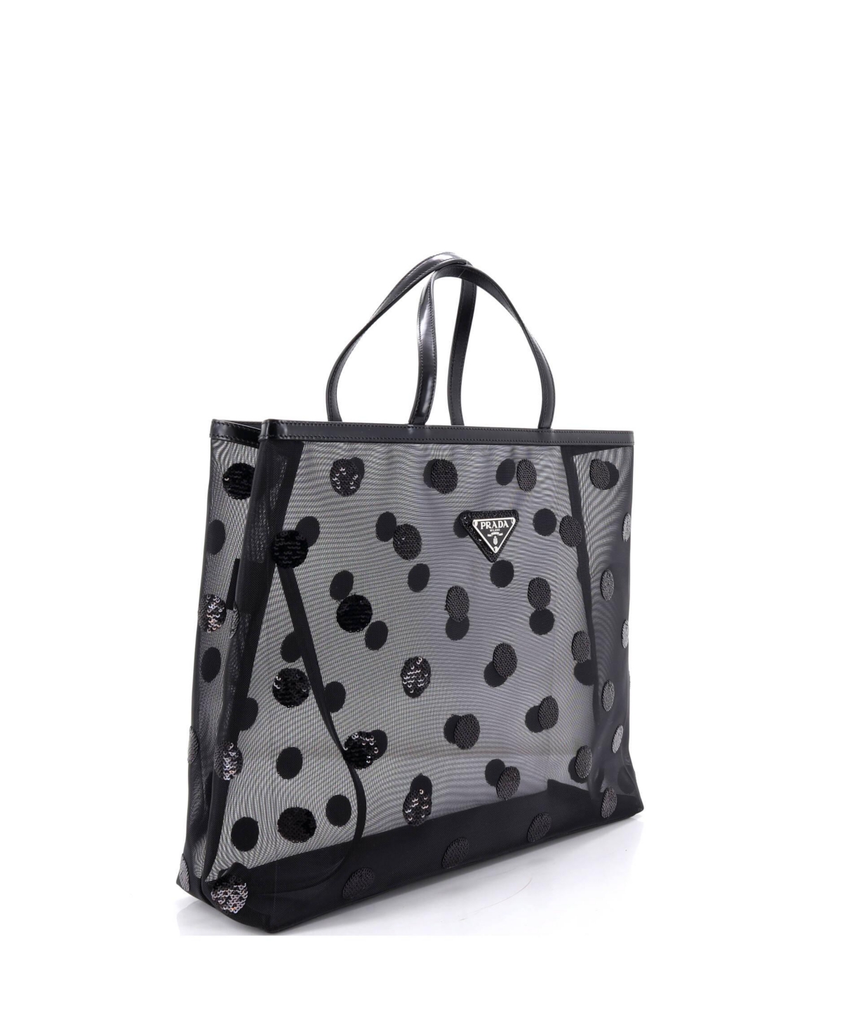 Pre-Owned Prada Large Logo Open Tote Polka Dot Sequined Mesh