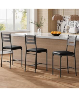 Dining Chair Bar Stools Set of 2 - Barstools - Faux Leather Upholstered Bar Chair Wooden for Kitchen Dining Room