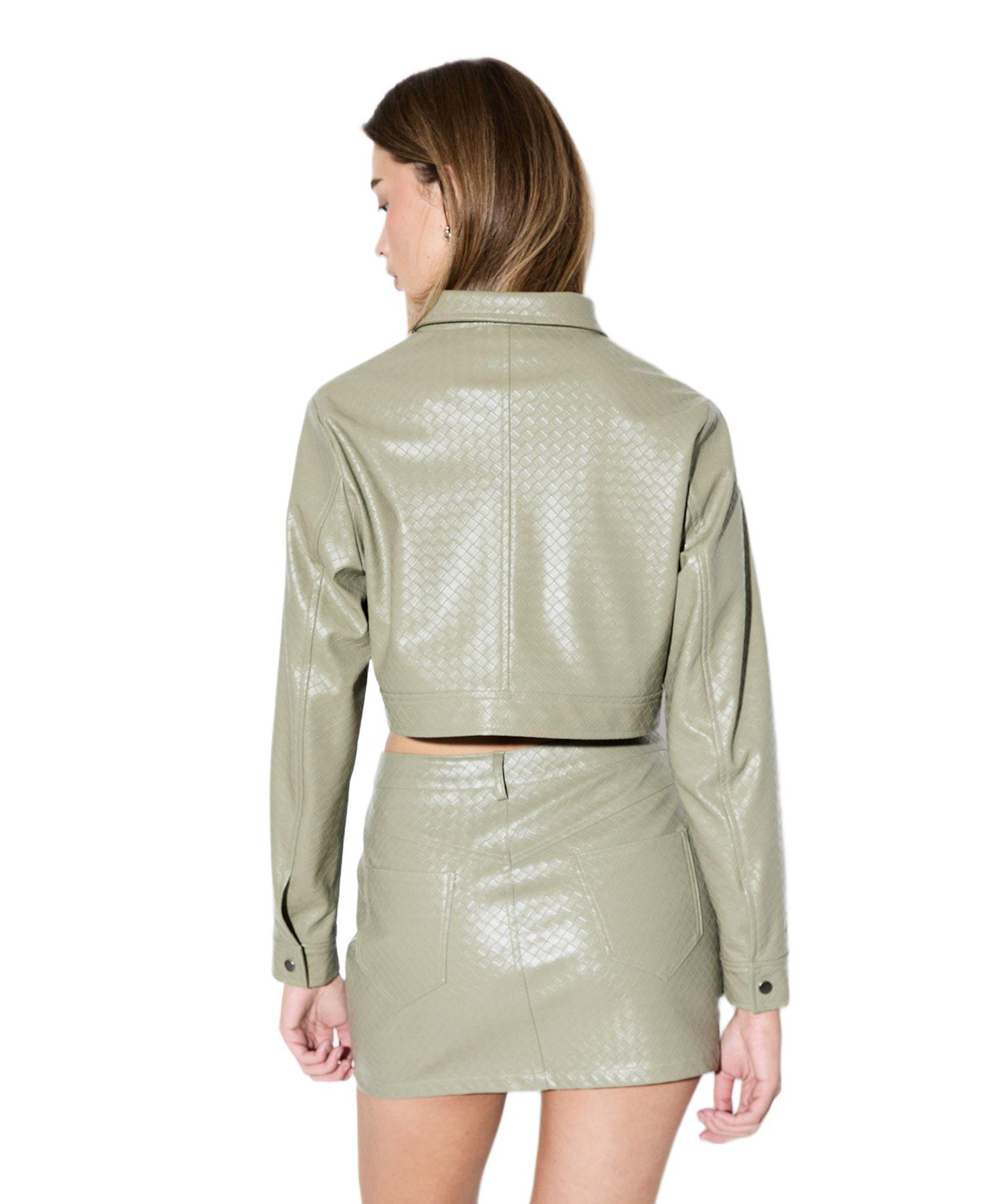 Women's Woven Detail Faux Leather Jacket