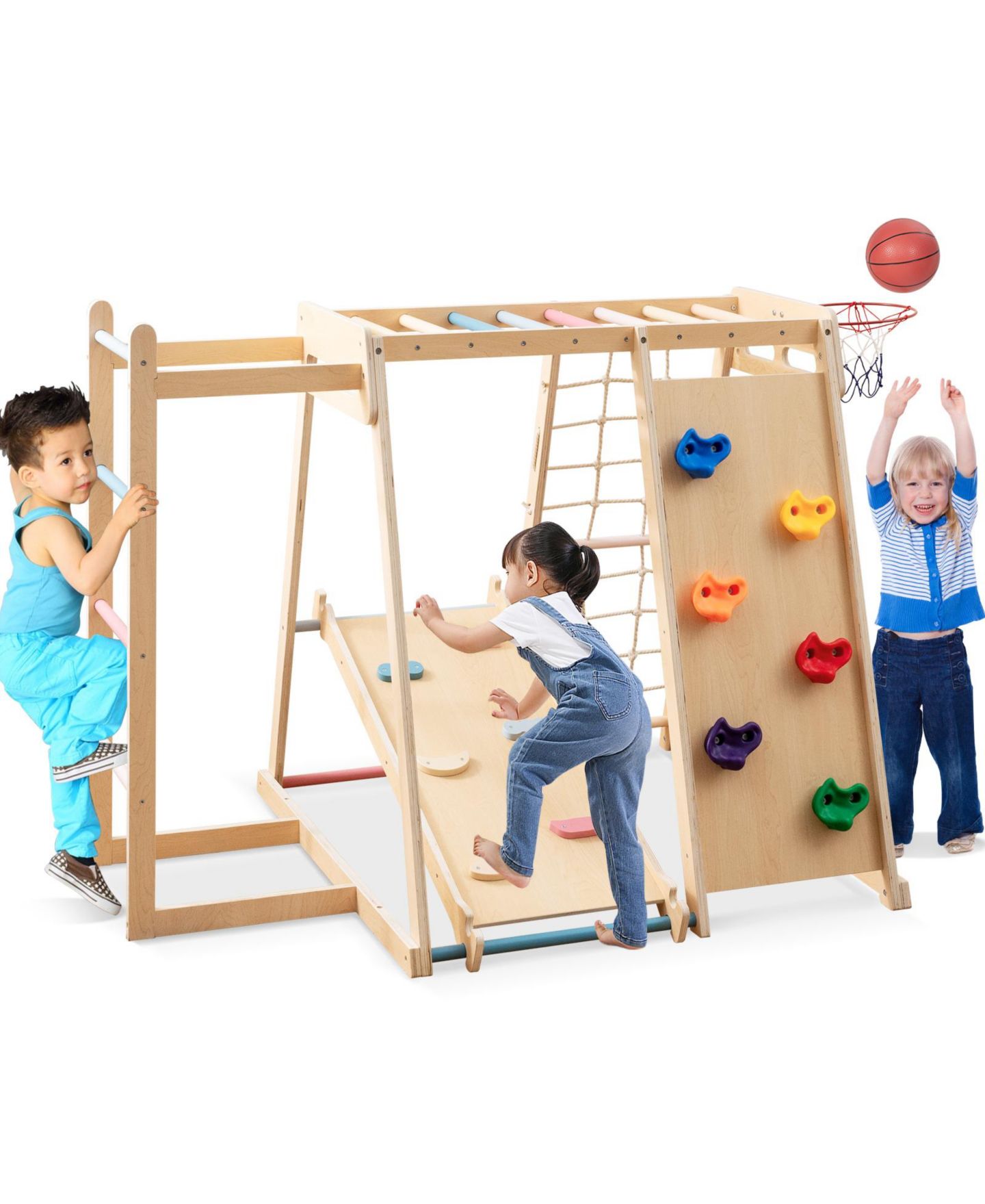 Деревянный игровой комплекс Slickblue Jungle Gym 6 в 1, до 330 фунтов, от 3 до 14 лет, цвет: Коричневый — фото 5