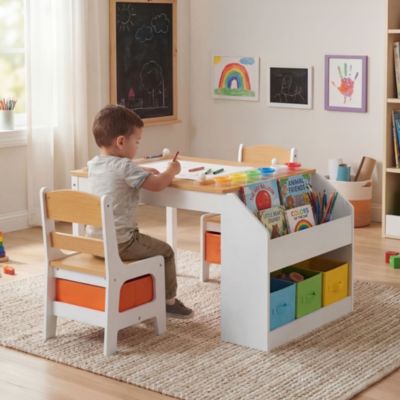 3-in-1 Kids Table and Chair Set with Paper Roll Holder and Storage for Art, Crafts, and Reading