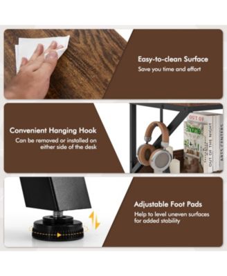 Space Saving Computer Desk with Monitor Stand and Extra Storage Shelf for Work Study-Rustic Brown