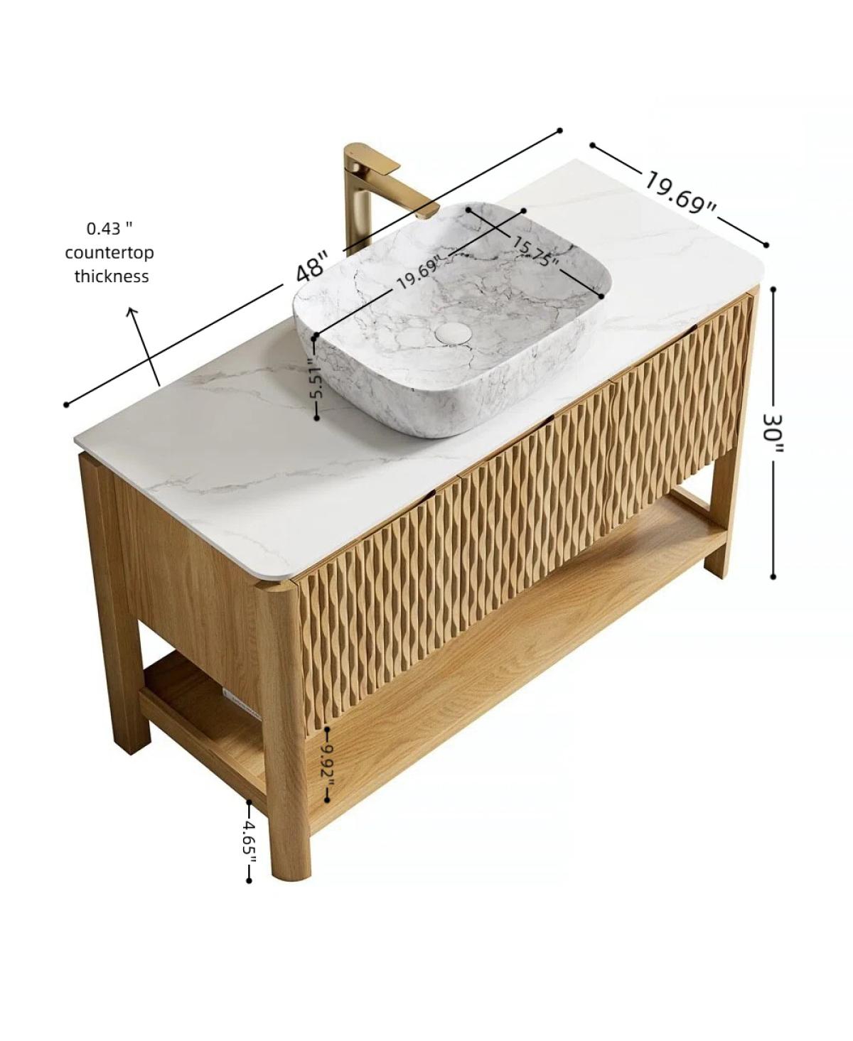 Sillysis Modern Bathroom Vanity with Fluted Solid Wood Doors, Carrara Sintered Stone Top