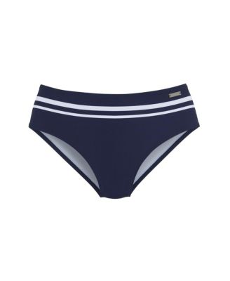 Women's Striped Insert Mid Rise Bikini Swimsuit Bottom