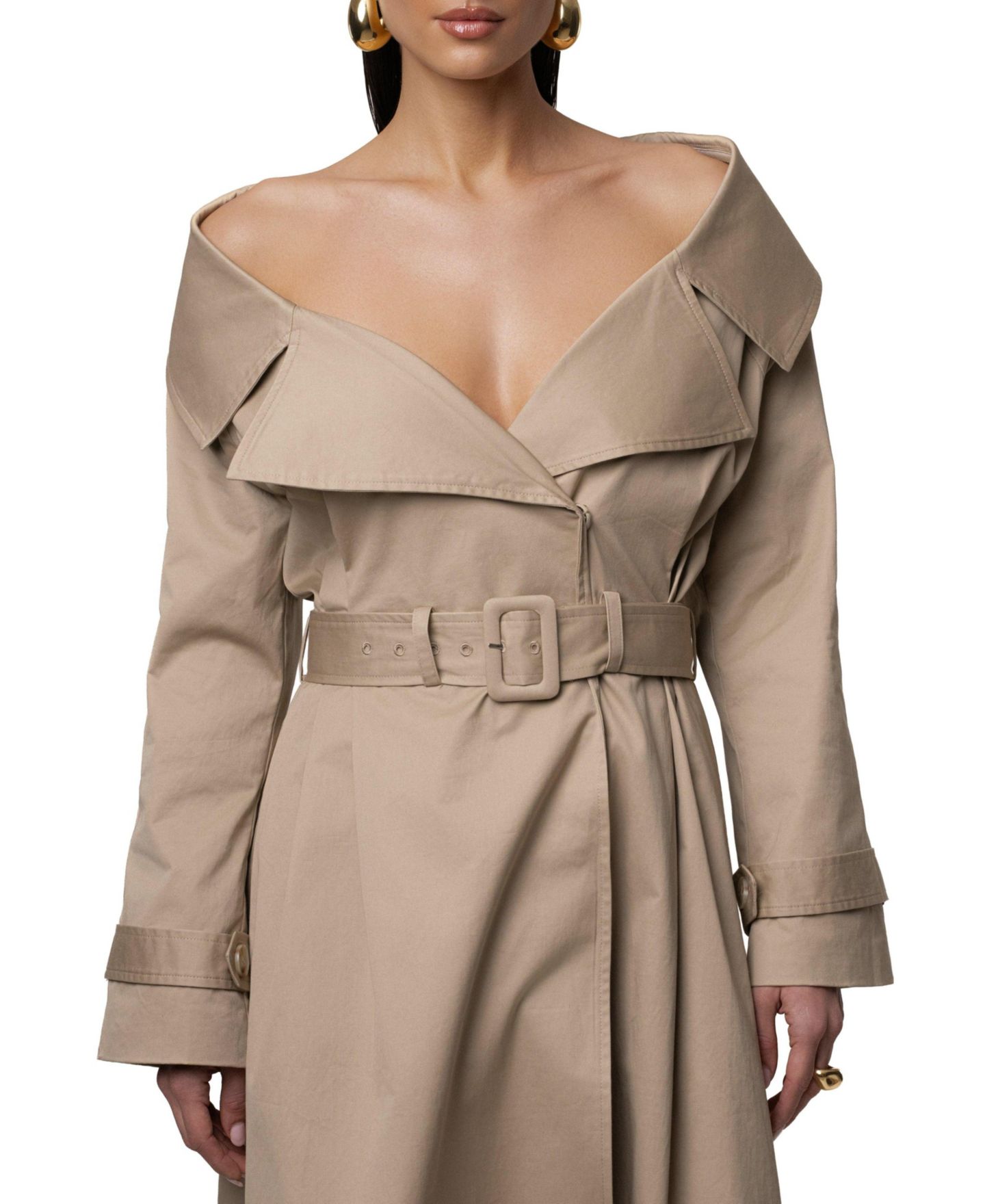 Женское пальто JLUXLABEL Soft Authority Trench, цвет: Серо-бежевый — фото 7