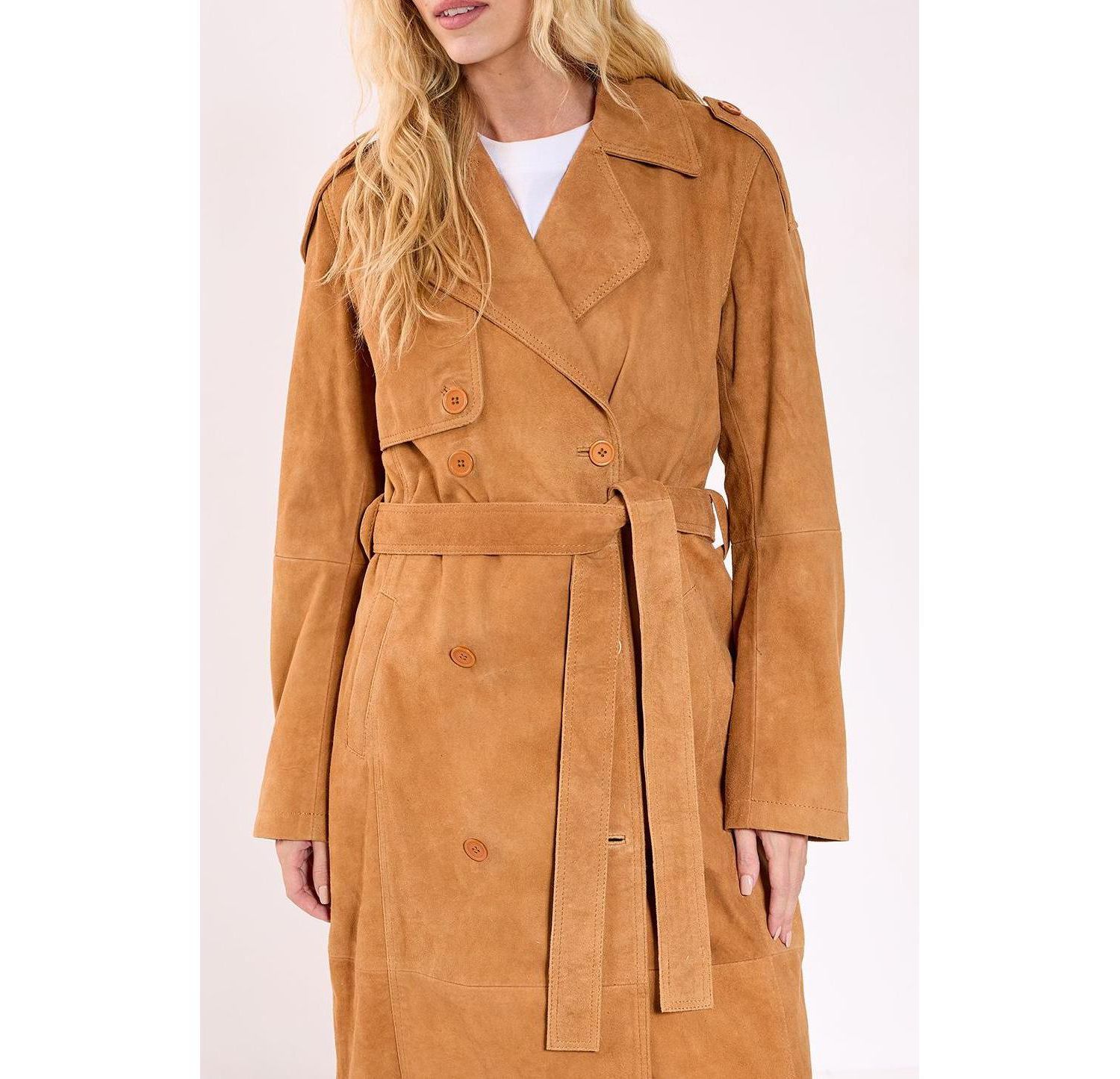 Women's Real Suede Trench Coat