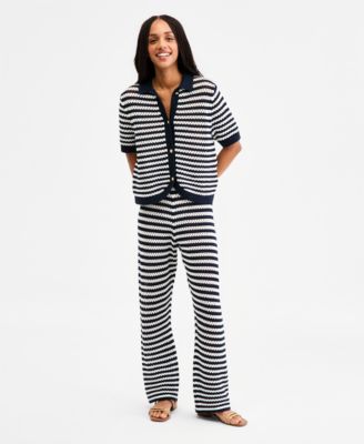 Women's Crochet Short-Sleeve Cardigan & Pants