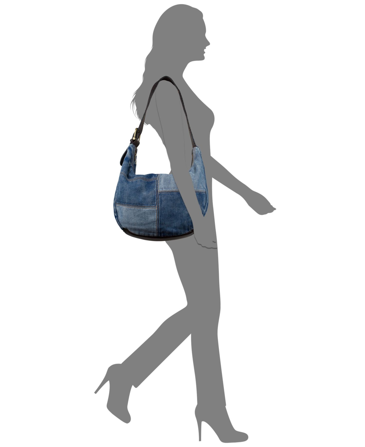 Lou Large Denim Patchwork Hobo Handbag