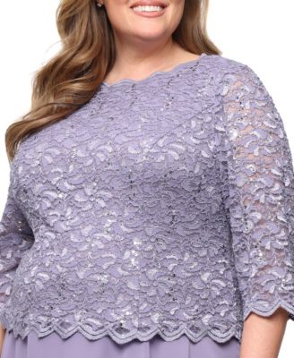 Plus Size Sequined Lace A-Line Dress