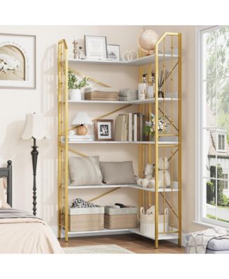 72" Tall 5-Tier Industrial L-Shaped Corner Bookshelf