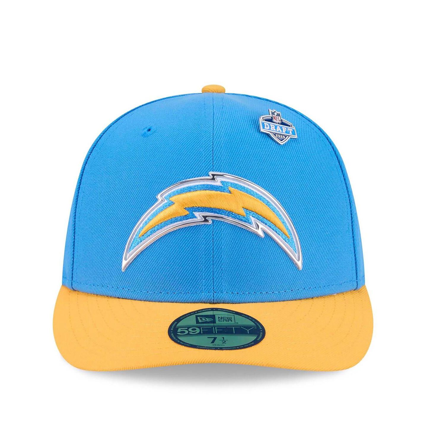 Мужская кепка New Era Powder Blue/Gold Los Angeles Chargers 2026 NFL Draft Pre-Curved 59FIFTY Fitted Hat — фото 2