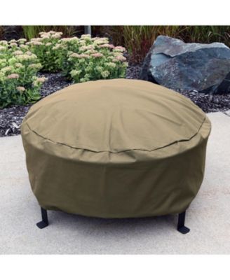 Outdoor Heavy-Duty Weather-Resistant PVC and 300D Polyester Round Fire Pit Cover with Drawstring and Toggle Closure