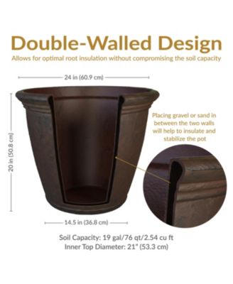 Indoor/Outdoor Patio, Garden, or Porch Weather-Resistant Double-Walled Anjelica Flower Pot Planter - 24"