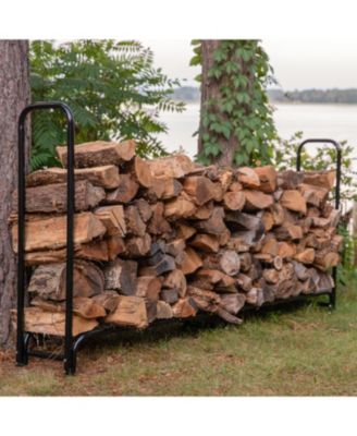 Outdoor Heavy-Duty Steel Firewood Log Rack Holder and Weather-Resistant Polyester Log Rack Cover - Black