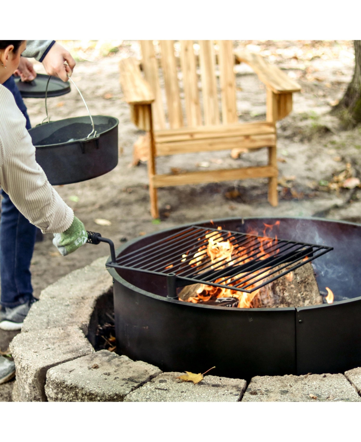Outdoor Heavy-Duty Steel Portable Campfire Ring with Cooking Grate and Fire Poker - 36" - Black