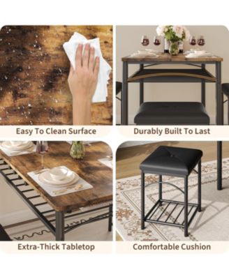 Dining Table Set for 4 with Upholstered Benches and 2 Stools, Small Kitchen Table Chairs Set of 4 for Apartment, Studio, Home and Small Space