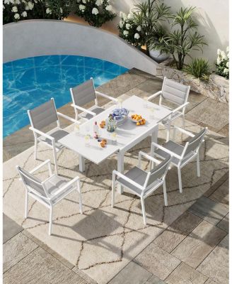 Expandable Patio Dining Table- 31-63in Aluminum Frame with Wood Pattern for 4-6 People